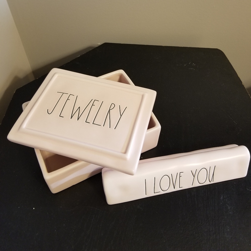 Rae Dunn jewelry box and sign